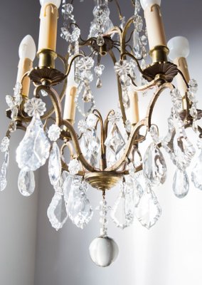 Antique French Brass And Crystal, Small White Vintage Chandelier