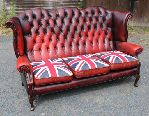 Red Leather Chesterfield Wingback 3, Leather Wingback Sofa