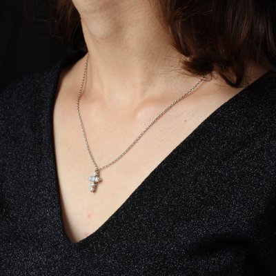 French Platinum Diamond Cross Pendant 