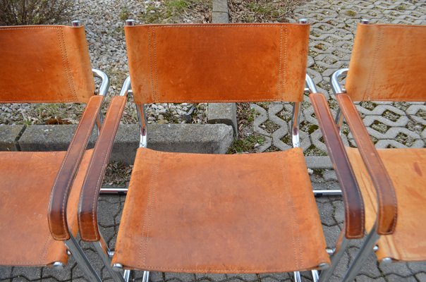 Vintage Italy Cognac Vegetal Leather, Leather Strapping Dining Chair Teak Tantra