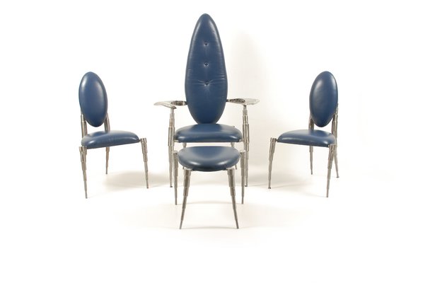 Dutch Brushed Steel Blue Leather Living Room Set From Daal Dutch Brushed Steel Blue Leather