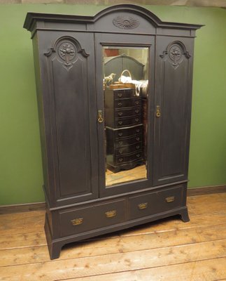 Antique Black Painted Mirrored Triple 5, Mirrored Armoire Wardrobe