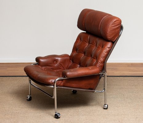 Fauteuil Vintage En Cuir Cognac – Assise Confortable – Style Rétro Années 80