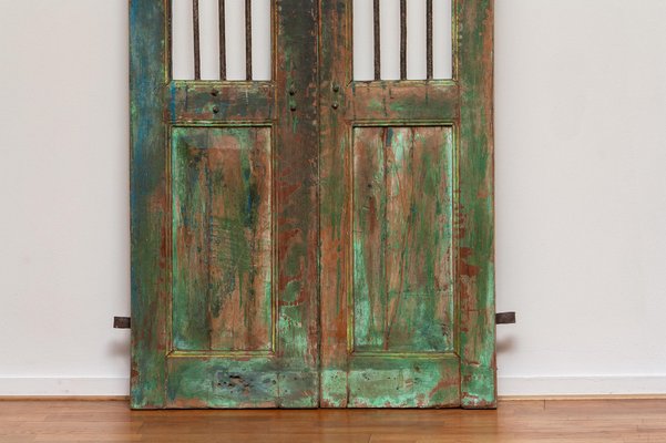 Green Painted Panelled Indian Door - 19th Century Green Painted Panelled Indian Door - 19th Century