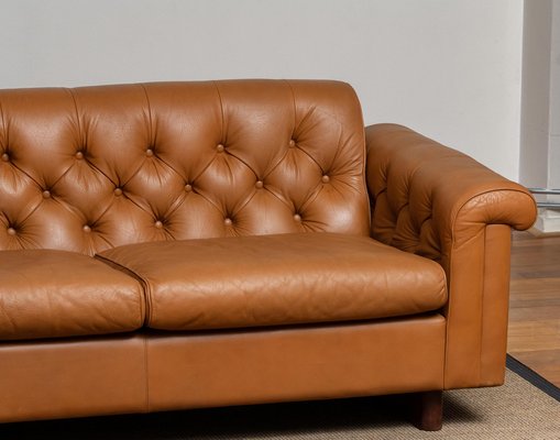 Sofa In Camel Colored Tufted Leather By, Tufted Camel Leather Sofa