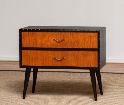 Teak Two Drawer Cabinet 1960s, Black Faux Leather Side Table