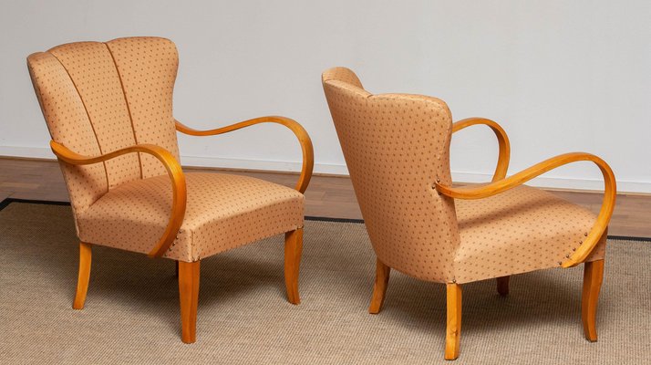 Scandinavian Bentwood Armchairs Club Chairs in Elm, Sweden, 1950s, Set of 2  for sale at Pamono