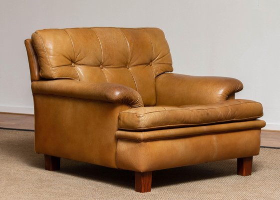 Camel Buffalo Leather Merkur Chair By, Oversized Leather Chair And Ottoman