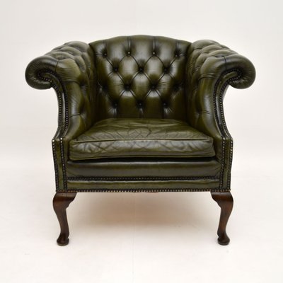 Antique Georgian Style Leather Armchair, Green Leather Armchair
