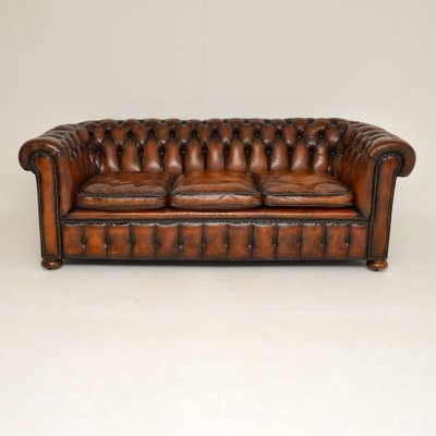 Victorian Style Deep Oned Leather, 50s Style Leather Sofa