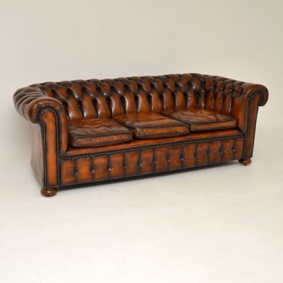 Victorian Style Deep Oned Leather, 50s Style Leather Sofa
