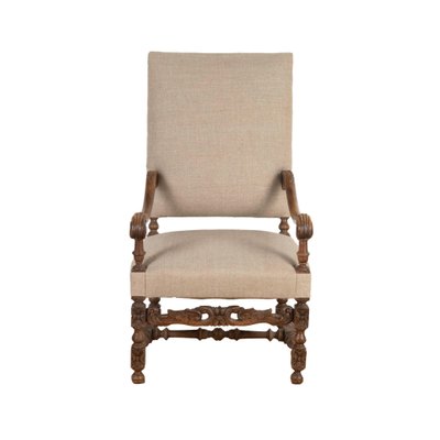French Louis Xiv Style Walnut Armchair, White French Armchair