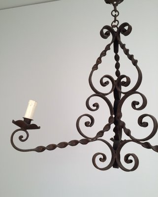 Wrought Iron Chandelier With 3 Candleholders 1900 For Sale At Pamono