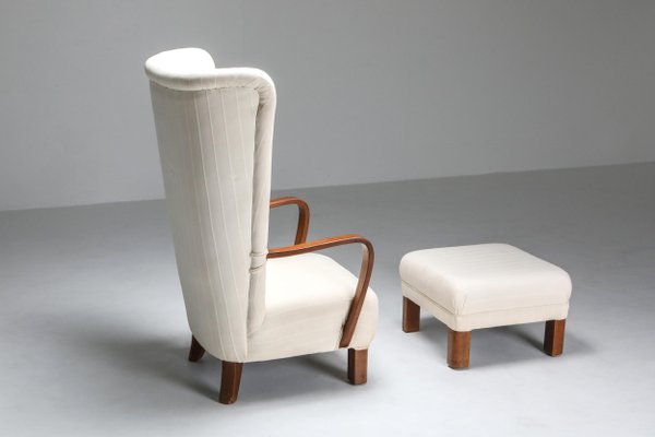 Wingback chair 2024 and ottoman set