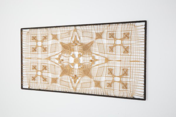 Panneau Mural Tissé Africain Vintage – Rotin Géométrique 20x22, Art Tribal Bénin