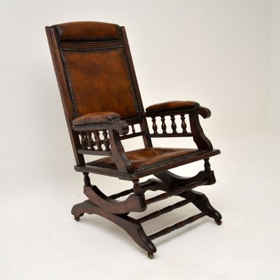 Antique Victorian Leather Rocking Chair, Antique Wooden Rocking Chairs 1920