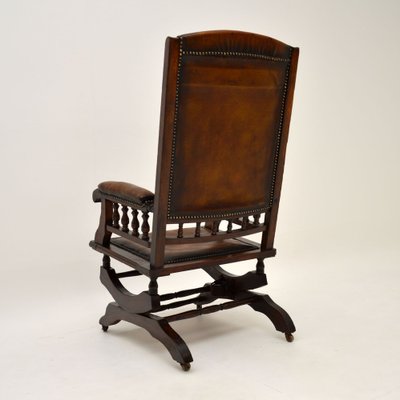 Antique Victorian Leather Rocking Chair, Vintage Leather Rocking Chair