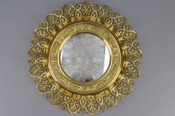 Antique Round Bronze And Brass Mirror, Antique Round Mirror