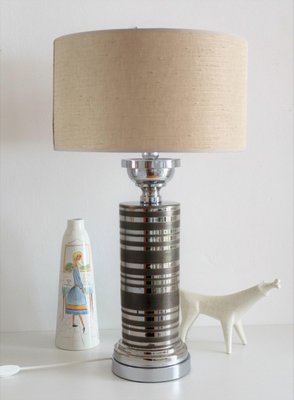 Italian Pottery Cylinder Form Lamp with Striped Glaze Italian Pottery Cylinder Form Lamp with Striped Glaze