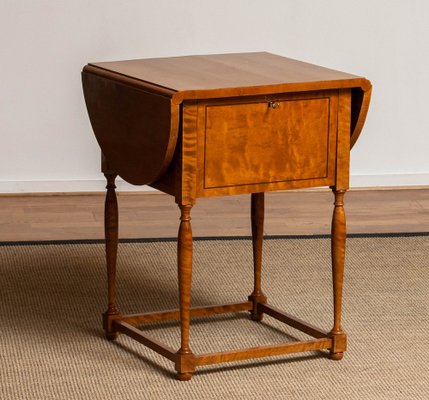 Early 20th Century Swedish Birch and Mahogany Drop Leaf Pembroke Drawer Table