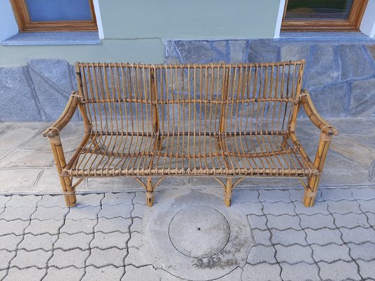 Three Seater Sofa in Rattan with Original Cushions 1950s for sale
