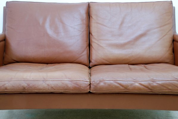Danish Brown Leather Rosewood 2, Extra Long Leather Sofa