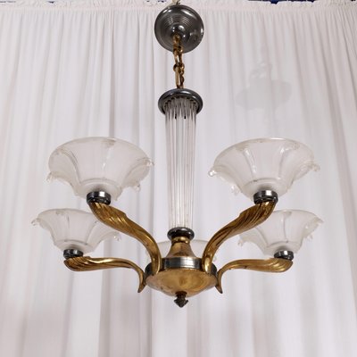 French Art Deco Glass Rod Chandelier 1930s