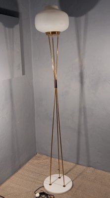 Brass Opal Glass Floor Lamp with White Marble Base from Stilnovo