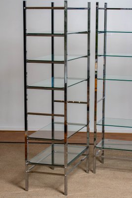 Italian Modernist Display Bookcases In, Chrome And Glass Bookcase