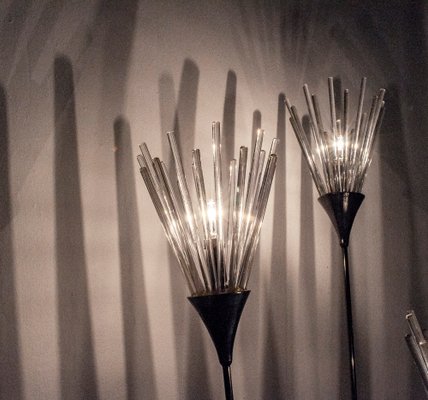 Floor Lamp with Three Metal Lights and Rifle Cane Finish Italy