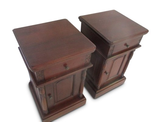 Antique Dark Wood Bedside Cabinets With, Antique Wooden Bedside Tables