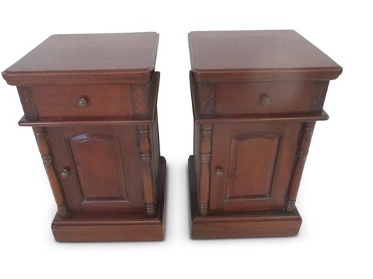 Antique Dark Wood Bedside Cabinets With Brass Handles Single Drawer Set Of 2 For At Pamono Antique Dark Wood Bedside Cabinets With, Antique Wooden Bedside Tables