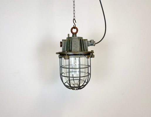 Gray Industrial Cast Iron Cage Pendant Light, 1960s for sale at Pamono