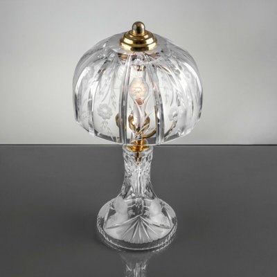 Mid Century Table Lamp in Engraved Crystal Glass Brass 1960s