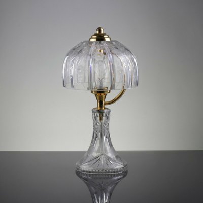Mid-Century Table Lamp in Engraved Crystal Glass & Brass, 1960s