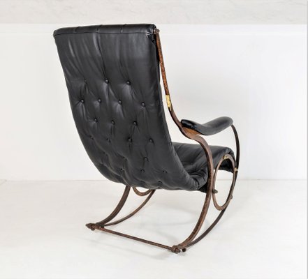 Iron Frame Leather Sling Rocking Chair, Vintage Metal Sling Chair