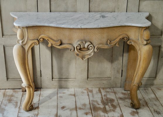 Victorian Bleached Oak Console Table, Antique Entry Table With Marble Top
