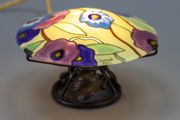 Art Deco Enameled Glass Table Lamp by Maxonade Verrier Dart, Paris
