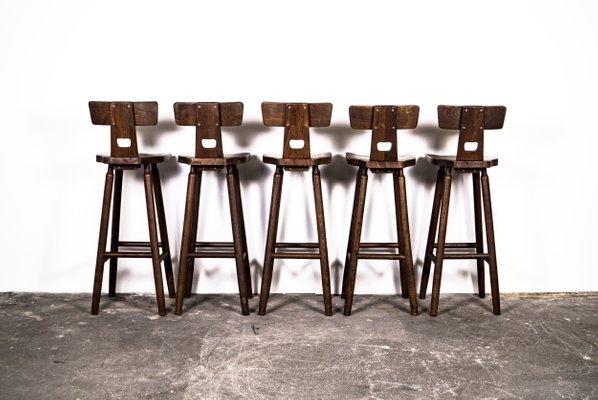 Vintage Brutalist Bar Stools In Oak, Tallest Bar Stools Available In Philippines