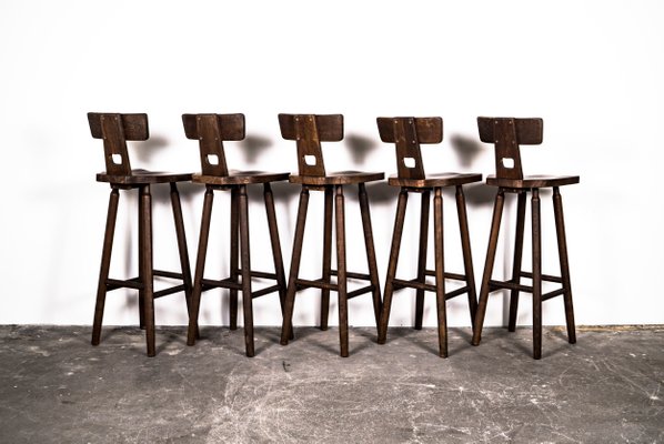 Vintage Brutalist Bar Stools In Oak, Tallest Bar Stools Available In Philippines