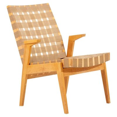 Lounge Chair With Dark Beige Webbing By, Webbing For Outdoor Furniture