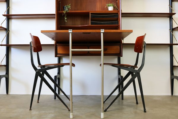 Grosses Wandregal Aus Teak Messing Mit Schreibtisch Von Louis Van