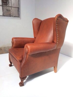 Neo Gothic Leather Wingback Chair 1930s For Sale At Pamono