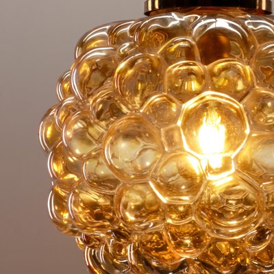 Large Vintage Bubble Pendant Lamp in Amber Glass by Helena Tynell