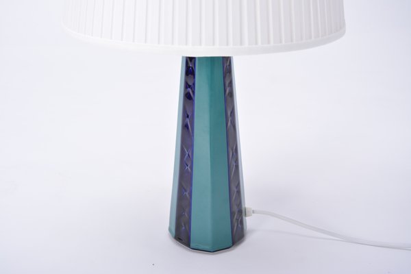 Large Vintage Danish Green Blue Ceramic Table Lamp From Soholm