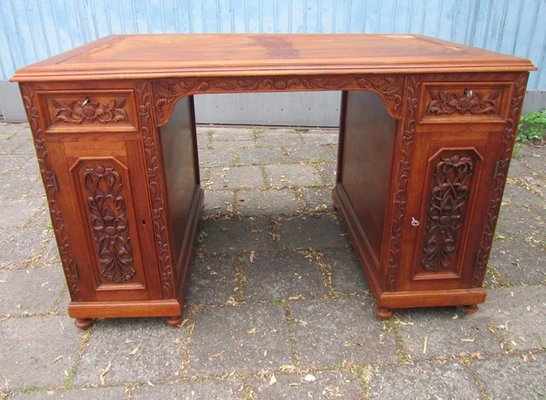 Vintage Carved Wooden Colonial Writing Desk And Chair Set Of 2 Vintage Carved Wooden Colonial Writing