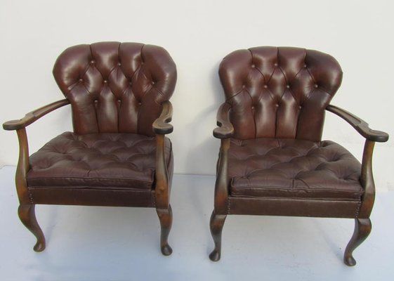 Queen Anne Style Leather Chairs 1940s Set Of 2 For At Pamono Queen Anne Style Leather Chairs 1940s Set Of 2