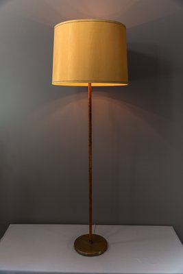 Vintage Austrian Leather Covered Brass Telescope Floor Lamp By