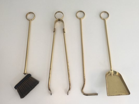 Brass And Glass Fireplace Tools And Stand 1970s For Sale At Pamono