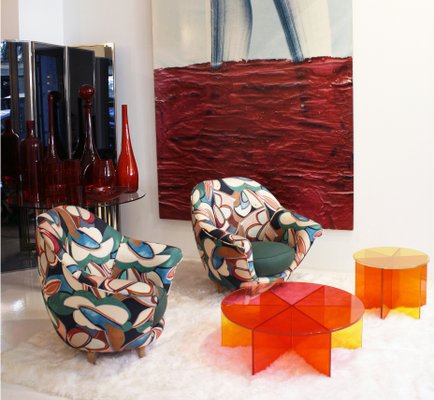 Poltrone Mid-Century in lino di Federico Munari, anni '50, set di